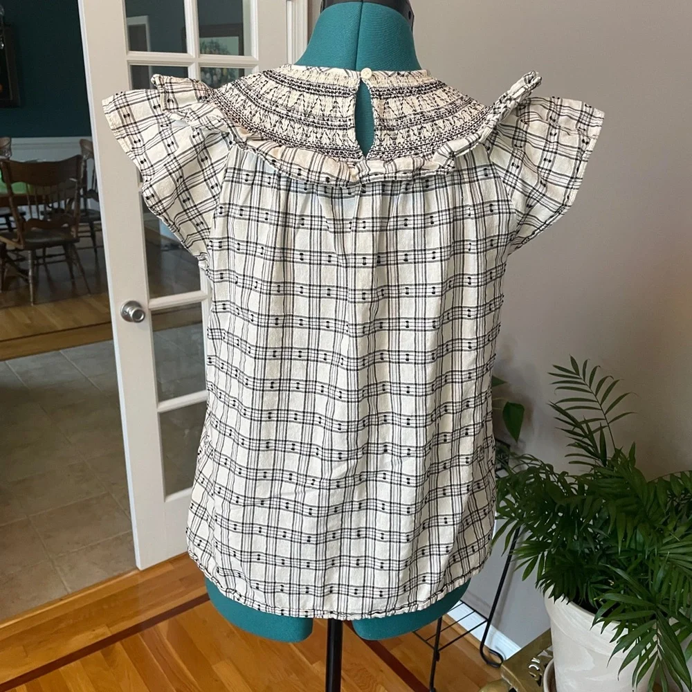 LOFT Plaid Ruffle Sleeve Top - Picture 2 of 6